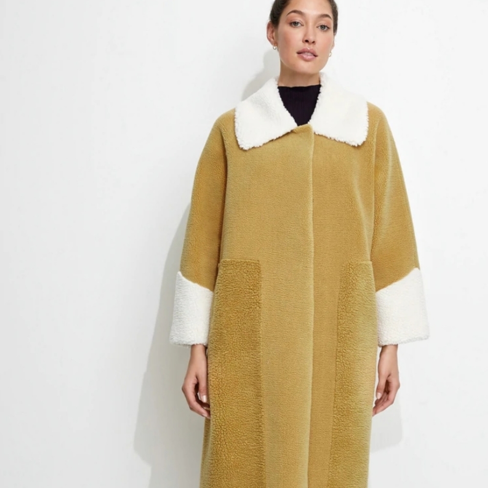 UNREAL FUR BY FREE PEOPLE FUREVER CHIC COAT - MUSTARD & CREAM